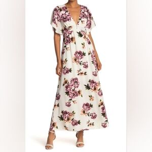 Bailey Blue Floral Kimono Sleeve V-Neck Maxi Dress Women's Size Large EUC